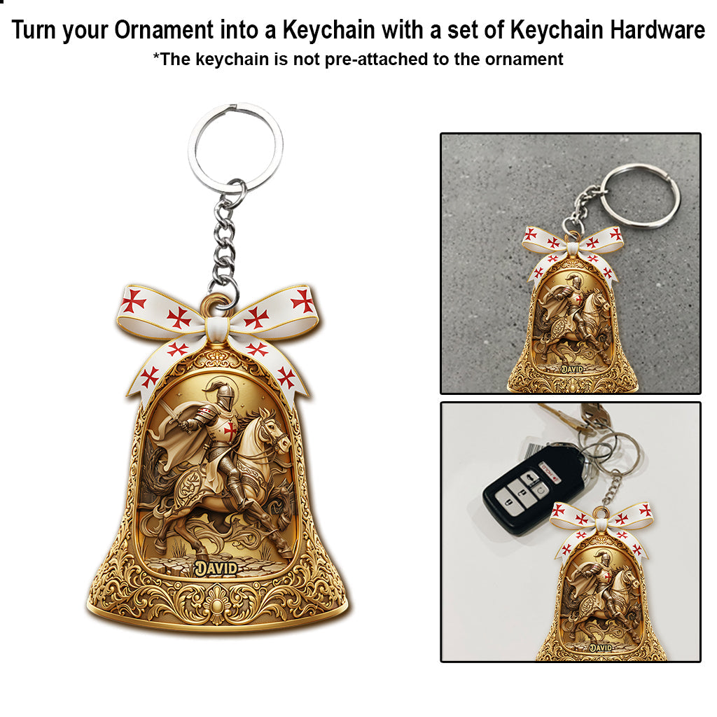 Christmas Knight Templar Gold Bell Ornament - Personalized Christian Ornament