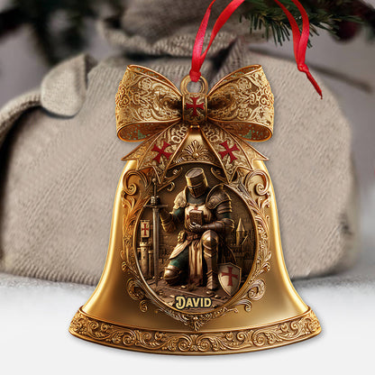 Christmas Knight Templar Gold Bell Ornament - Personalized Christian Ornament