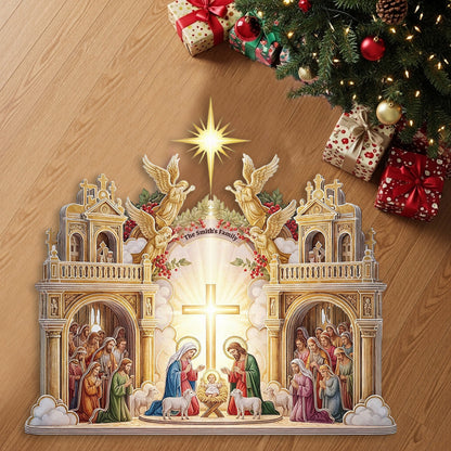 Nativity Scene Jesus - Personalized Christian Shaped Doormat/ Rug