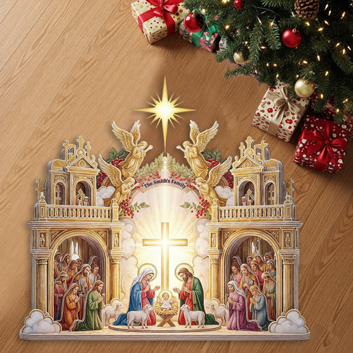 Nativity Scene Jesus - Personalized Christian Shaped Doormat/ Rug