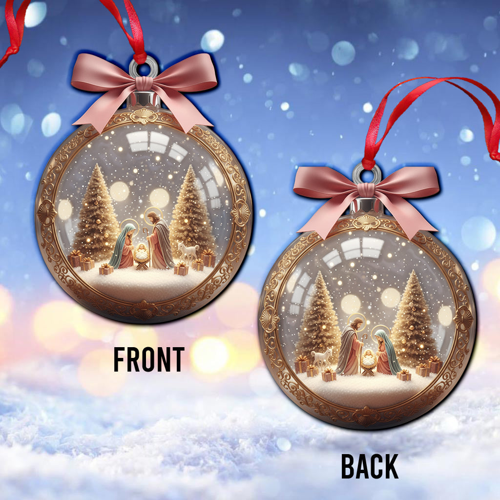 Elegant Christmas Nativity Scene Glass Bauble - Ornate Gold Trim, Meaningful Decor for Sacred Home Display - Christian Ornament