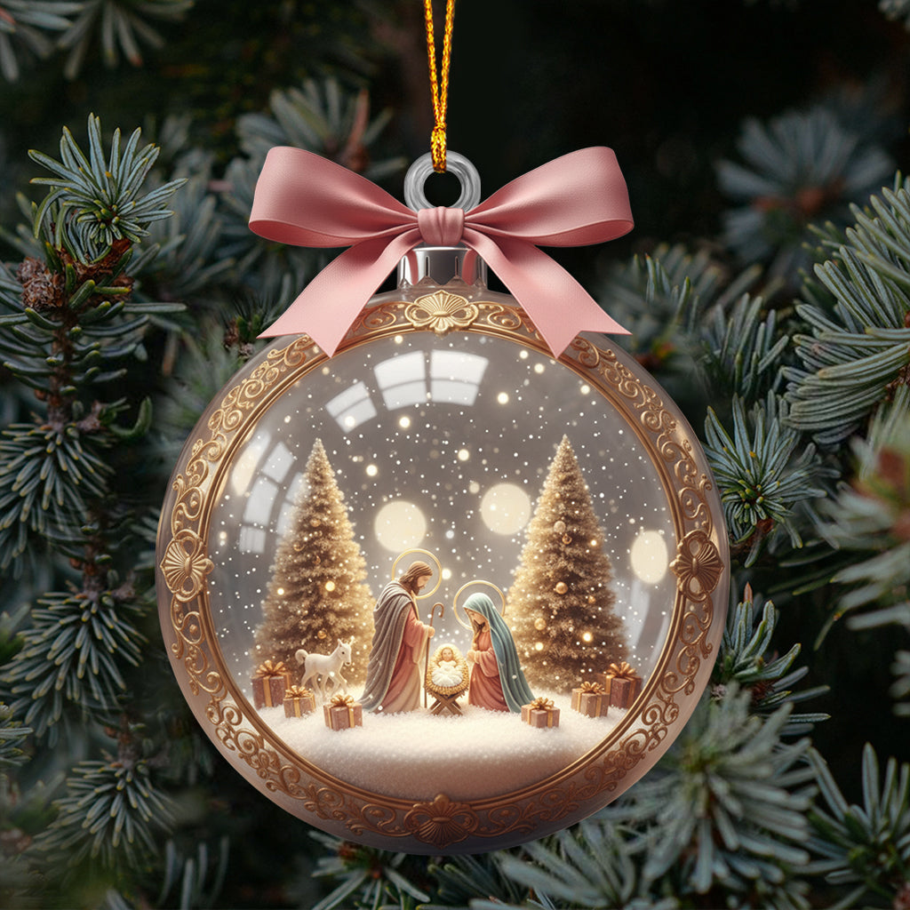 Elegant Christmas Nativity Scene Glass Bauble - Ornate Gold Trim, Meaningful Decor for Sacred Home Display - Christian Ornament