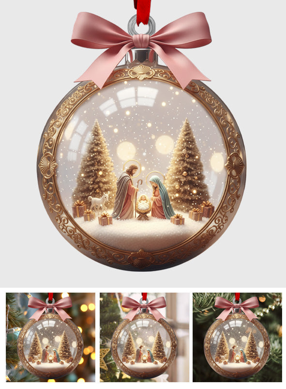 Elegant Christmas Nativity Scene Glass Bauble - Ornate Gold Trim, Meaningful Decor for Sacred Home Display - Christian Ornament