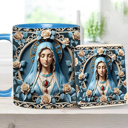 Mother Of God Rosette Wreath Emblem - Personalized Christian Accent Mug