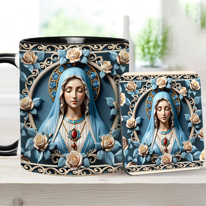 Mother Of God Rosette Wreath Emblem - Personalized Christian Accent Mug