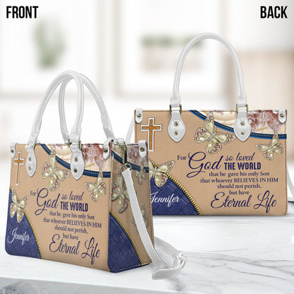 For God So Loved The World - Personalized Butterfly Leather Handbag