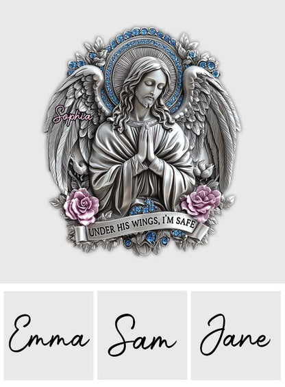 Under His Wings, I'm Safe - Personalized Christian Shaped Car Visor Clip