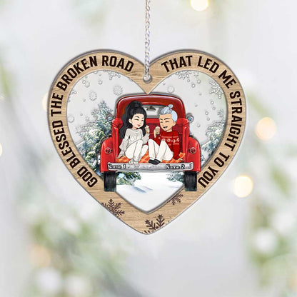 God Blessed The Broken Road - Personalized Christmas Couple Layers Mix Ornament