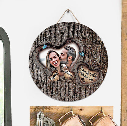 God Bless The Broken Road - Personalized Couple Round Wood Sign