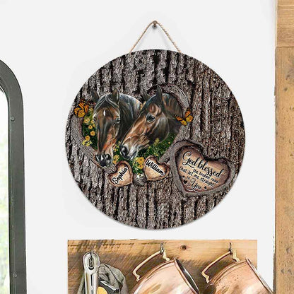 God Blessed The Broken Heart - Personalized Horse Round Wood Sign