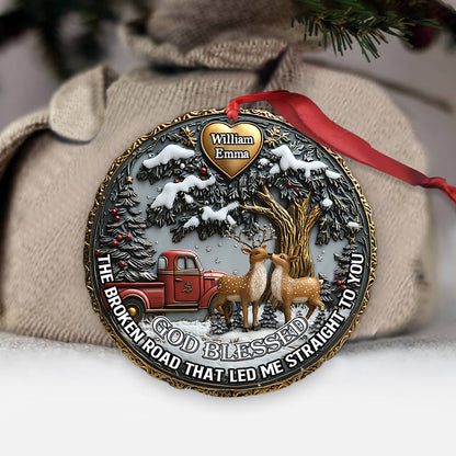 God Blessed The Broken Road - Personalized Couple Ornament