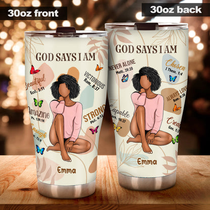 God Says I Am - Personalized African American Tumbler