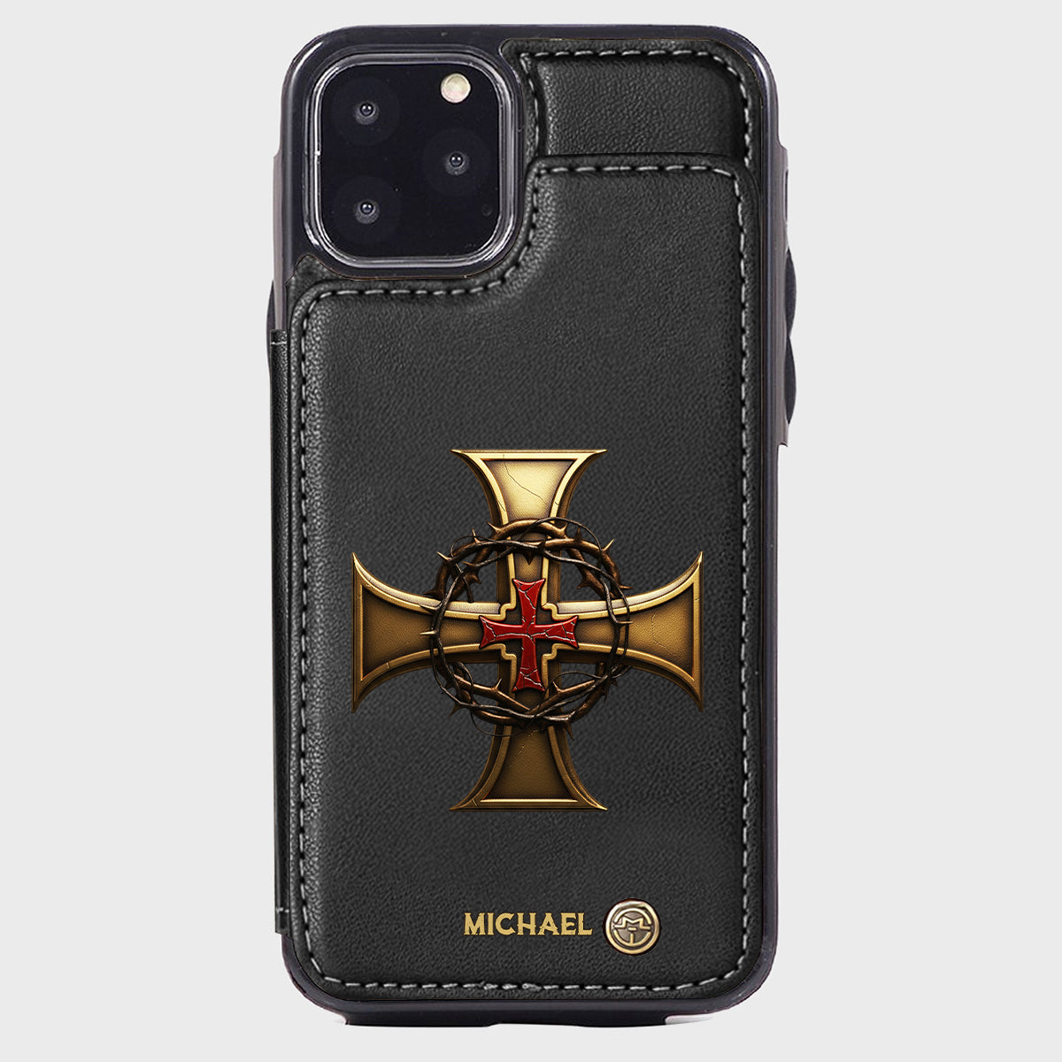 Christmas Golden Cross Crown of Thorns - Personalized Christian Wallet Phone Case