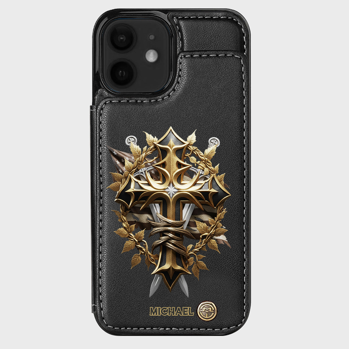 Festive Intricate Patriotic Christian Emblem - Personalized Christian Wallet Phone Case