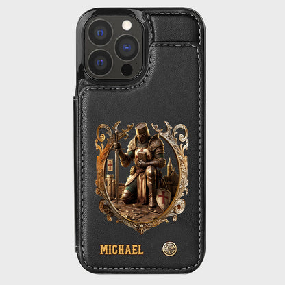 Kneeling Crusader Knight With Sword & Bible - Personalized Christian Wallet Phone Case