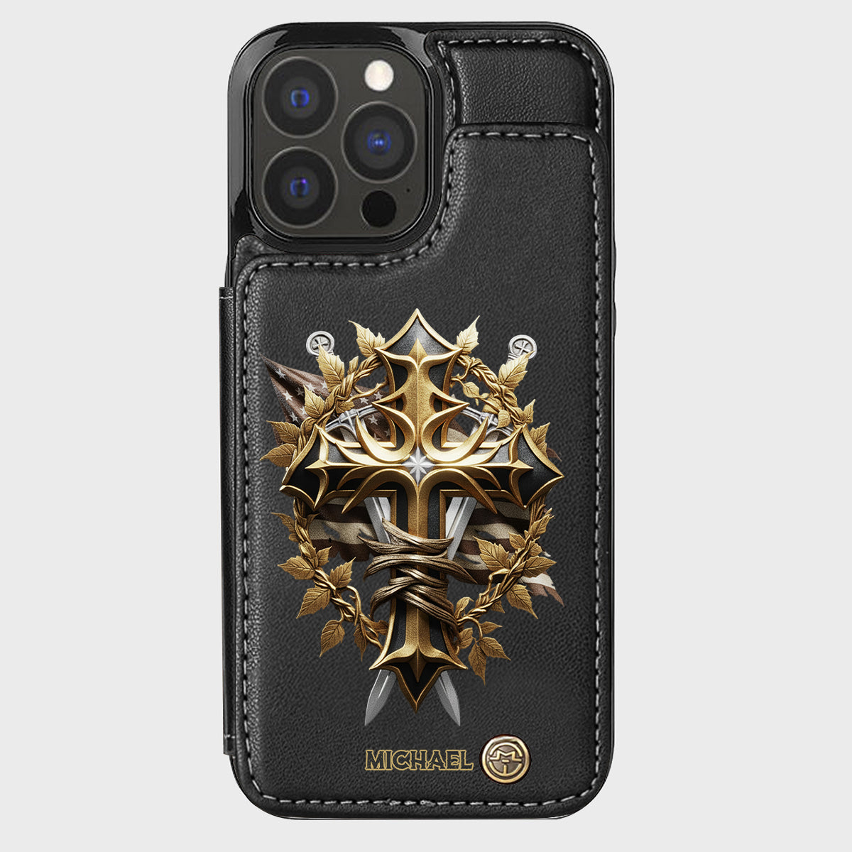 Festive Intricate Patriotic Christian Emblem - Personalized Christian Wallet Phone Case