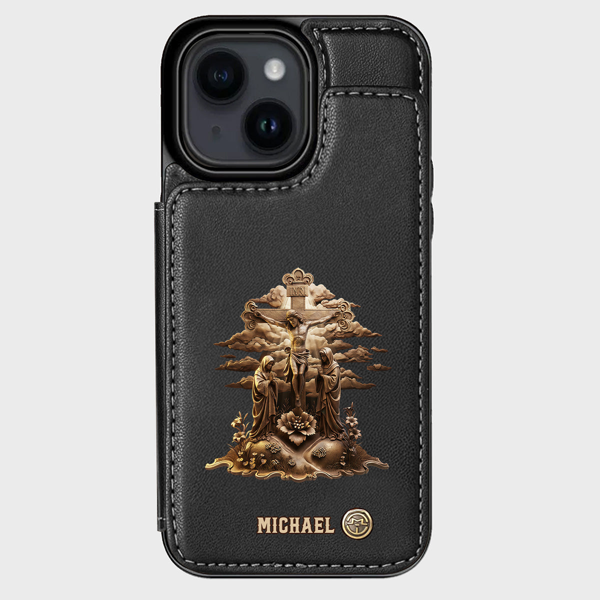 Christmas Sacred Crucifixion Sculpture - Personalized Christian Wallet Phone Case
