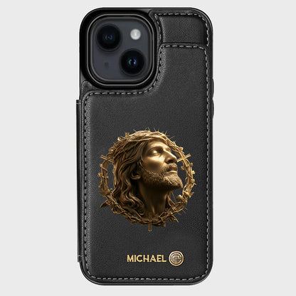 Christmas Jesus Christ Face with Crown of Thorns - Personalized Christian Wallet Phone Case
