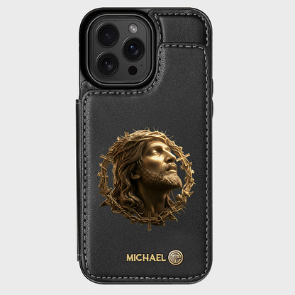Christmas Jesus Christ Face with Crown of Thorns - Personalized Christian Wallet Phone Case