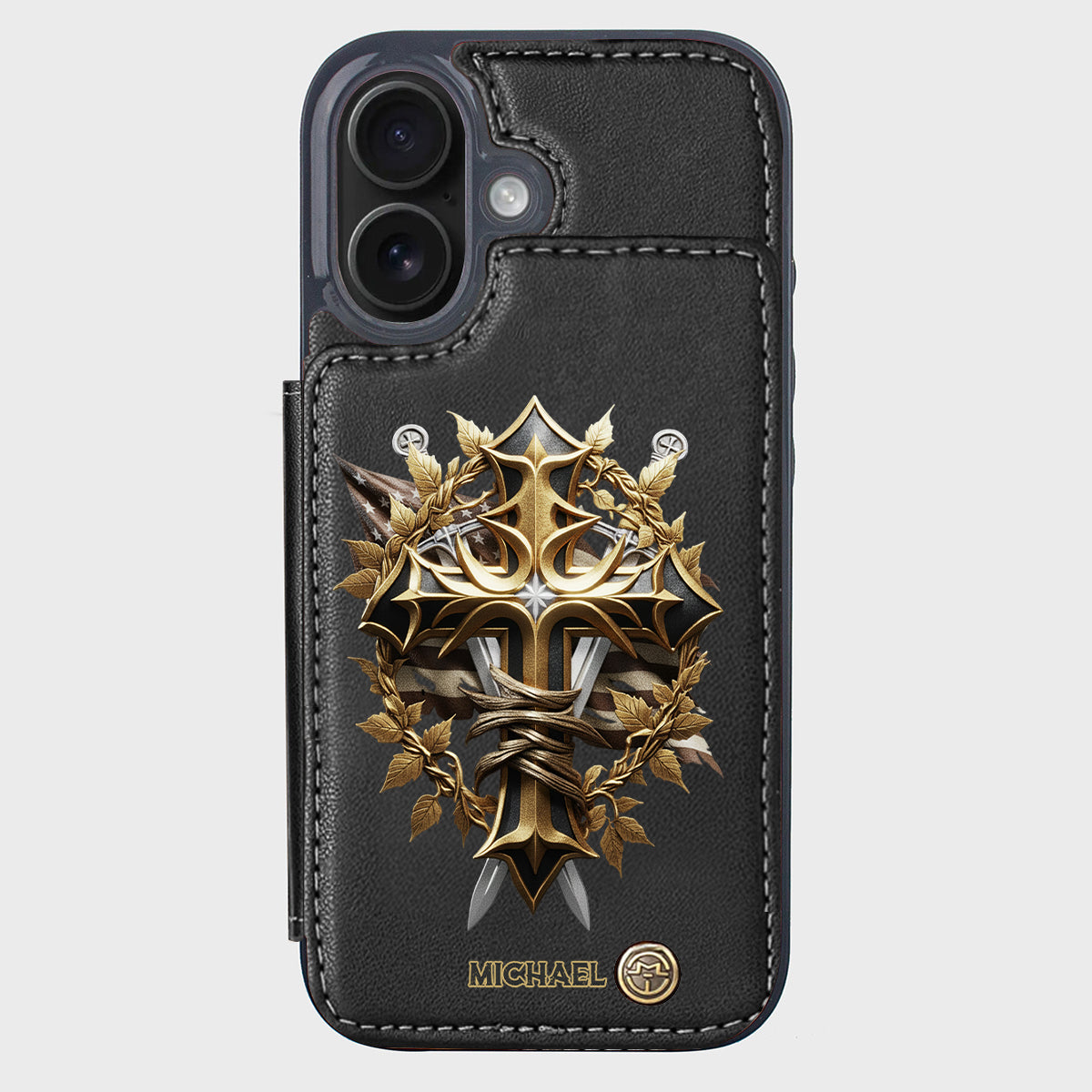 Festive Intricate Patriotic Christian Emblem - Personalized Christian Wallet Phone Case