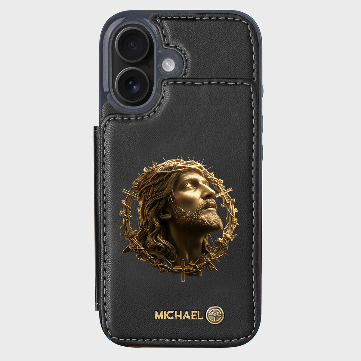 Christmas Jesus Christ Face with Crown of Thorns - Personalized Christian Wallet Phone Case
