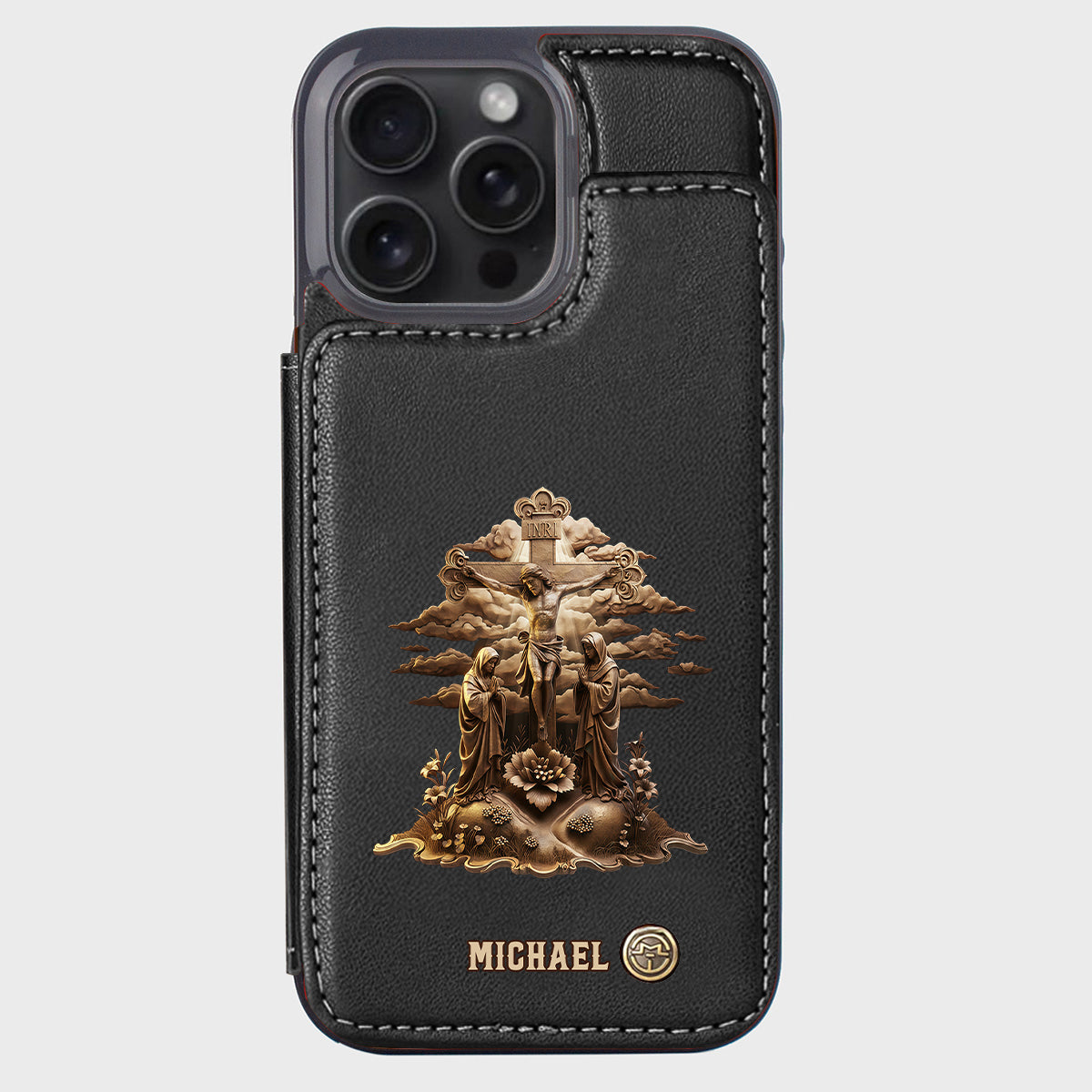 Christmas Sacred Crucifixion Sculpture - Personalized Christian Wallet Phone Case