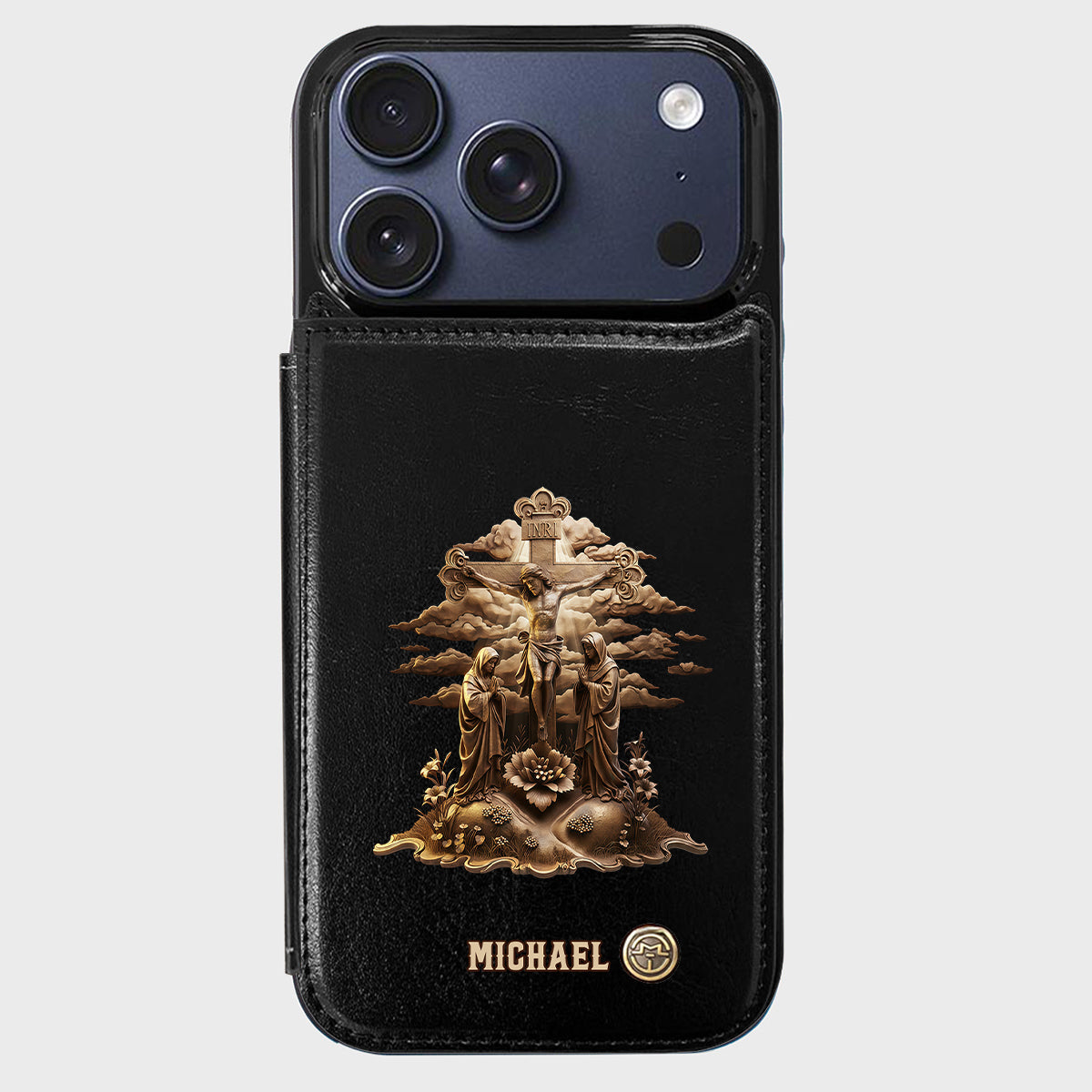Christmas Sacred Crucifixion Sculpture - Personalized Christian Wallet Phone Case