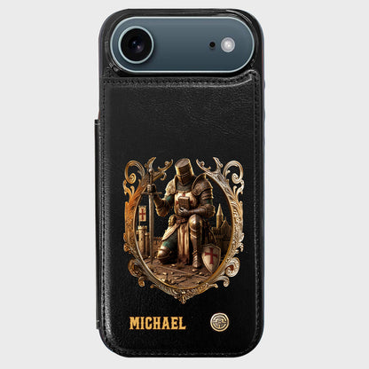 Kneeling Crusader Knight With Sword & Bible - Personalized Christian Wallet Phone Case