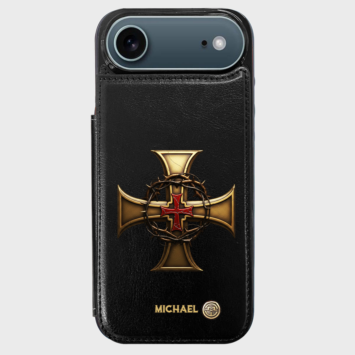 Christmas Golden Cross Crown of Thorns - Personalized Christian Wallet Phone Case