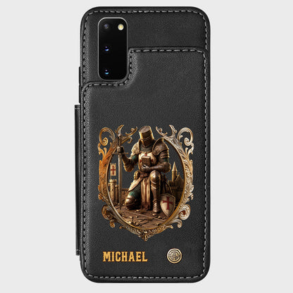 Kneeling Crusader Knight With Sword & Bible - Personalized Christian Wallet Phone Case