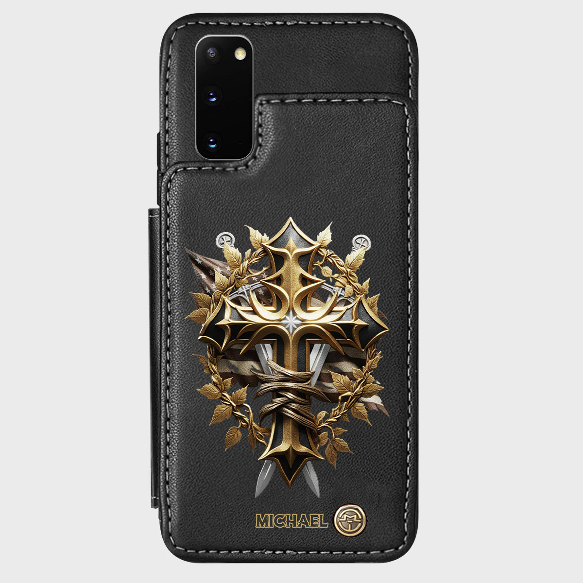 Festive Intricate Patriotic Christian Emblem - Personalized Christian Wallet Phone Case