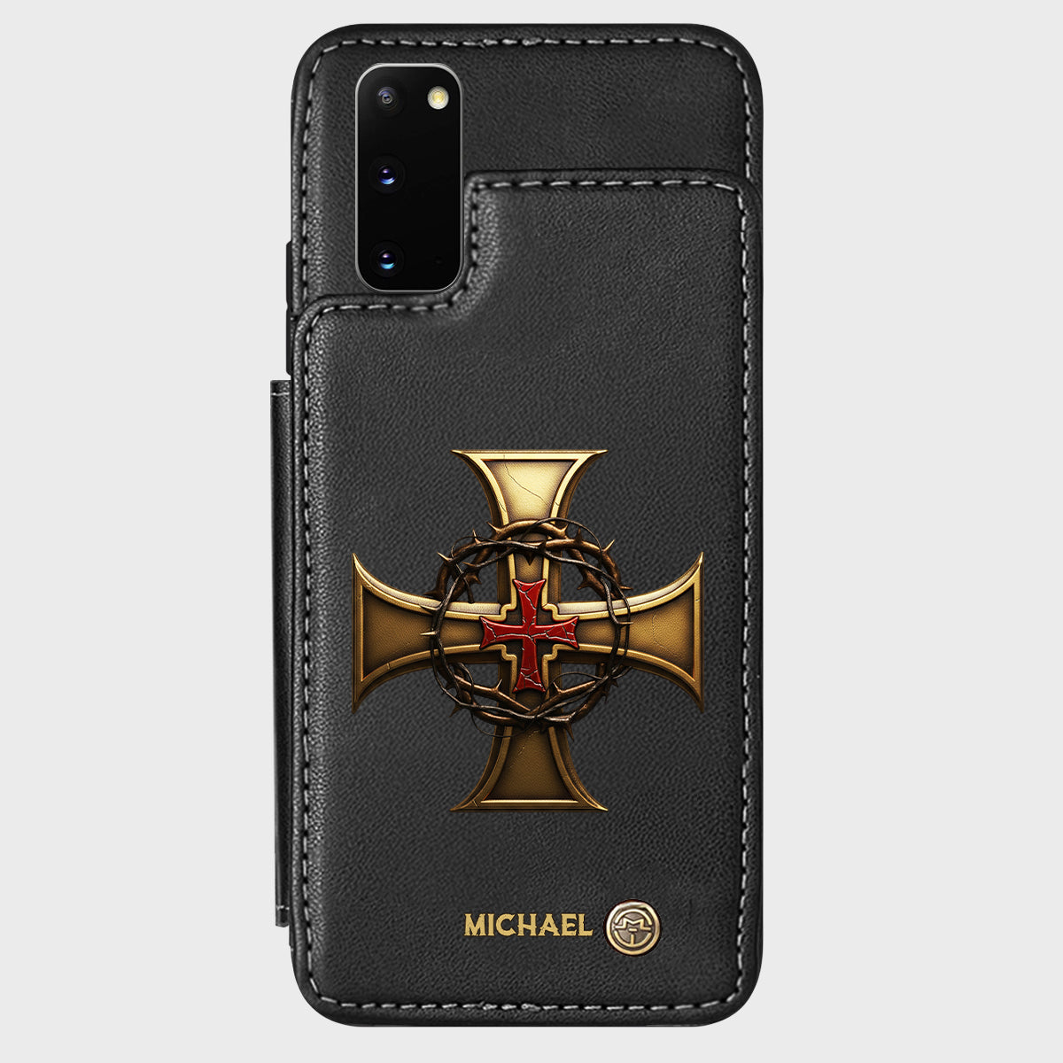 Christmas Golden Cross Crown of Thorns - Personalized Christian Wallet Phone Case