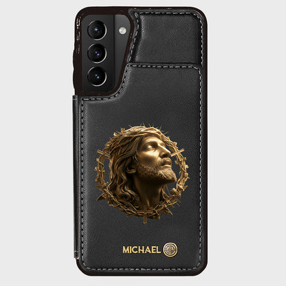 Christmas Jesus Christ Face with Crown of Thorns - Personalized Christian Wallet Phone Case
