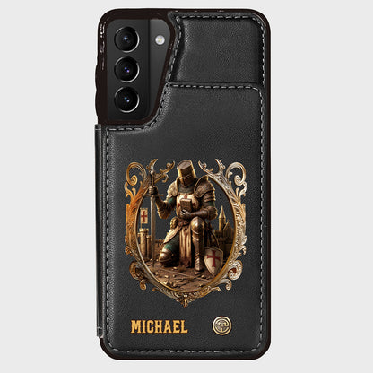 Kneeling Crusader Knight With Sword & Bible - Personalized Christian Wallet Phone Case