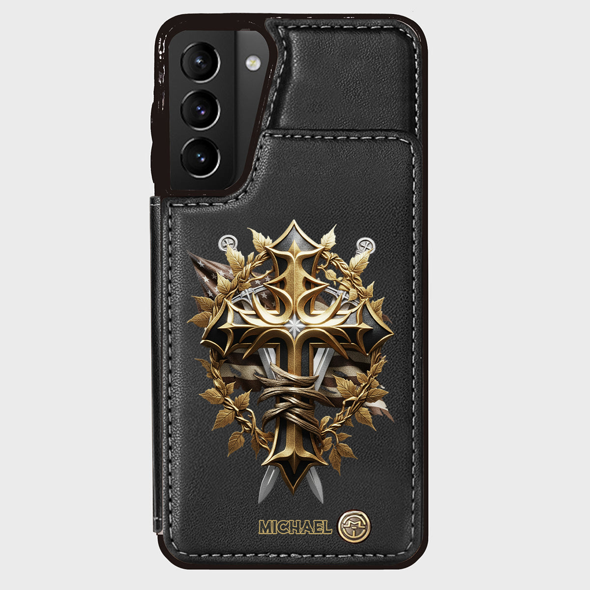Festive Intricate Patriotic Christian Emblem - Personalized Christian Wallet Phone Case