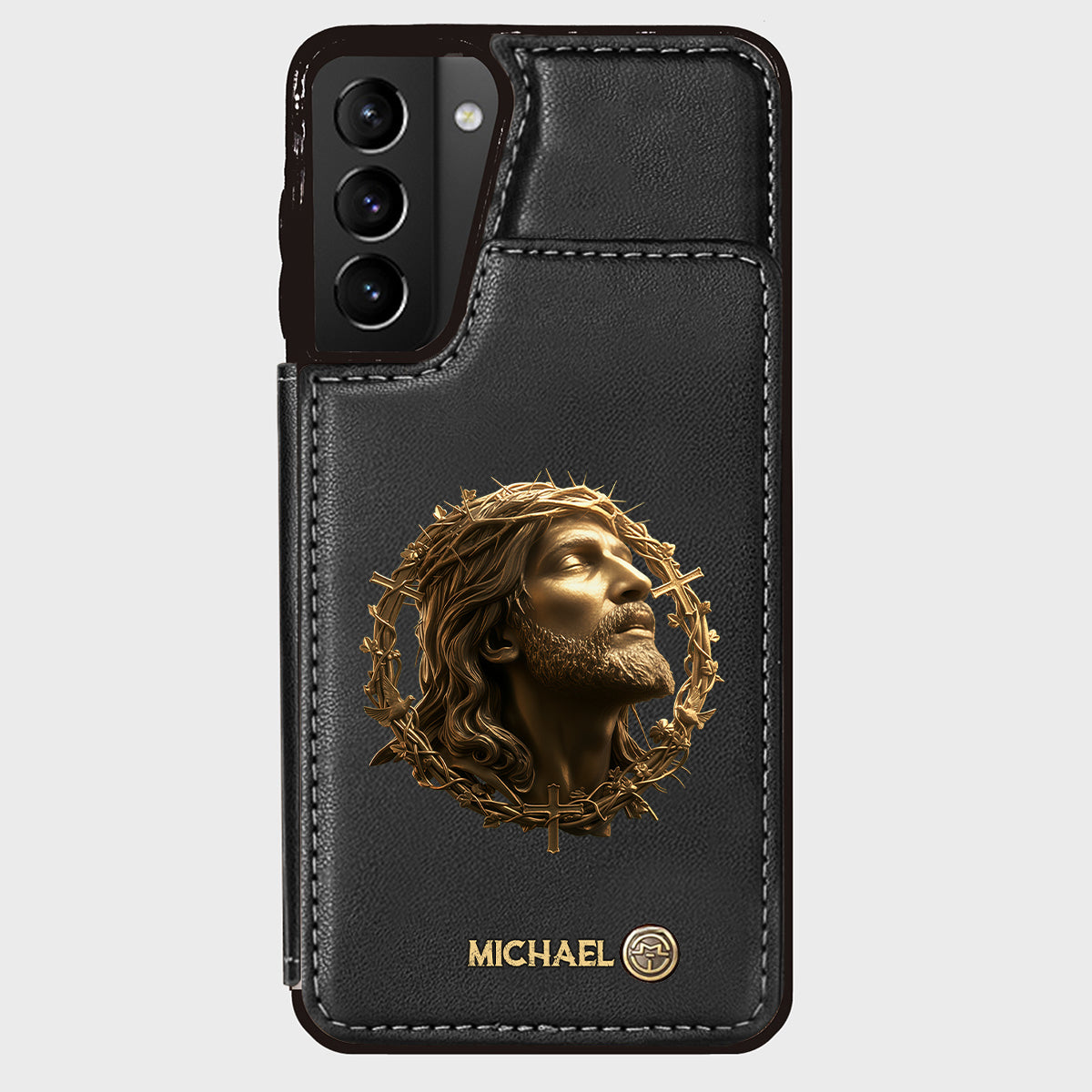Christmas Jesus Christ Face with Crown of Thorns - Personalized Christian Wallet Phone Case