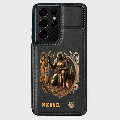 Kneeling Crusader Knight With Sword & Bible - Personalized Christian Wallet Phone Case