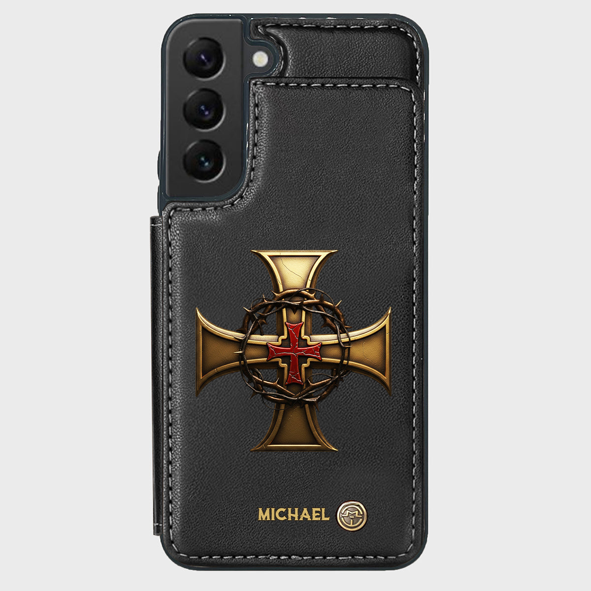 Christmas Golden Cross Crown of Thorns - Personalized Christian Wallet Phone Case