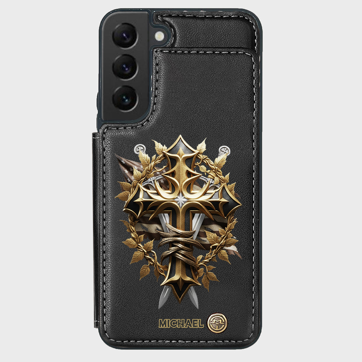 Festive Intricate Patriotic Christian Emblem - Personalized Christian Wallet Phone Case