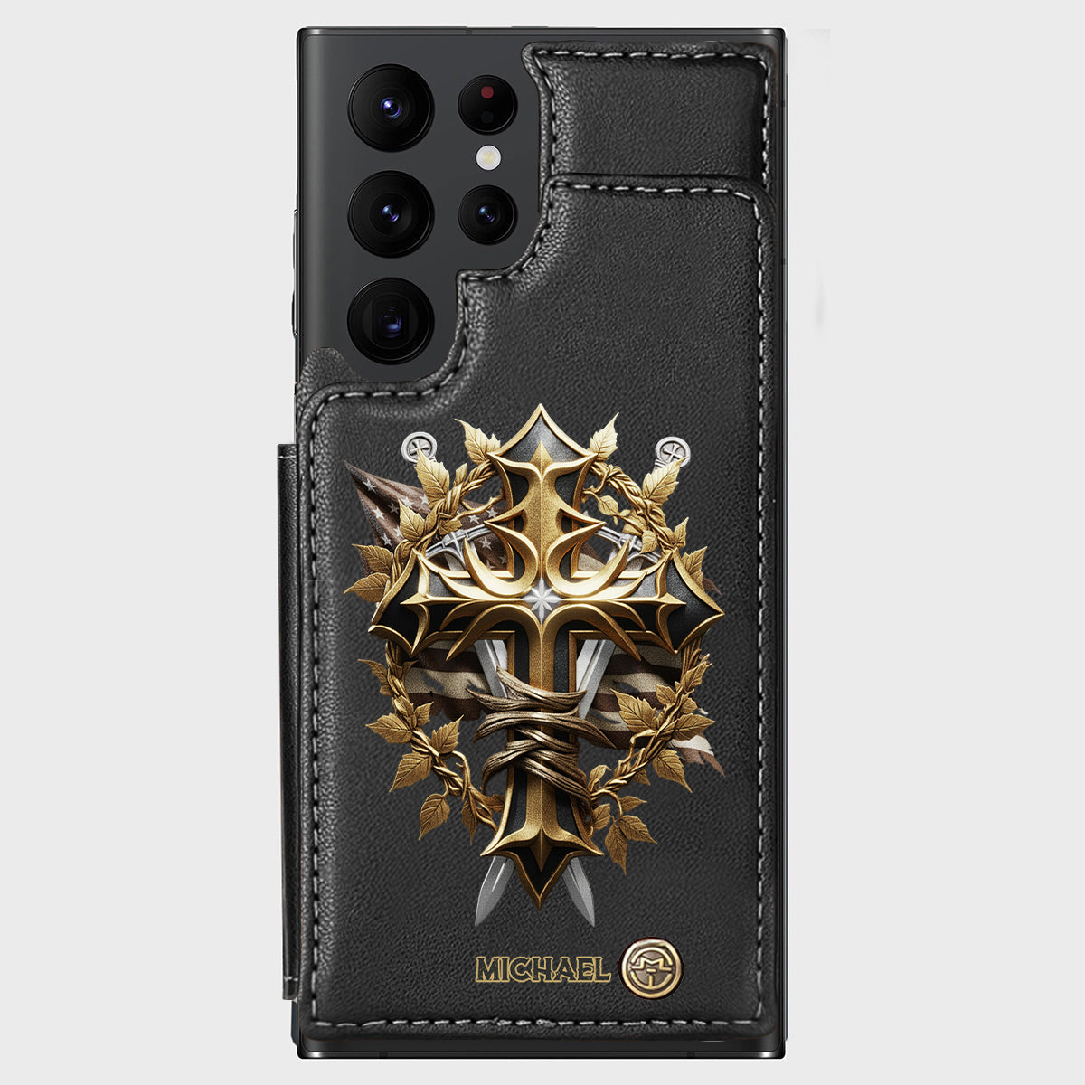 Festive Intricate Patriotic Christian Emblem - Personalized Christian Wallet Phone Case