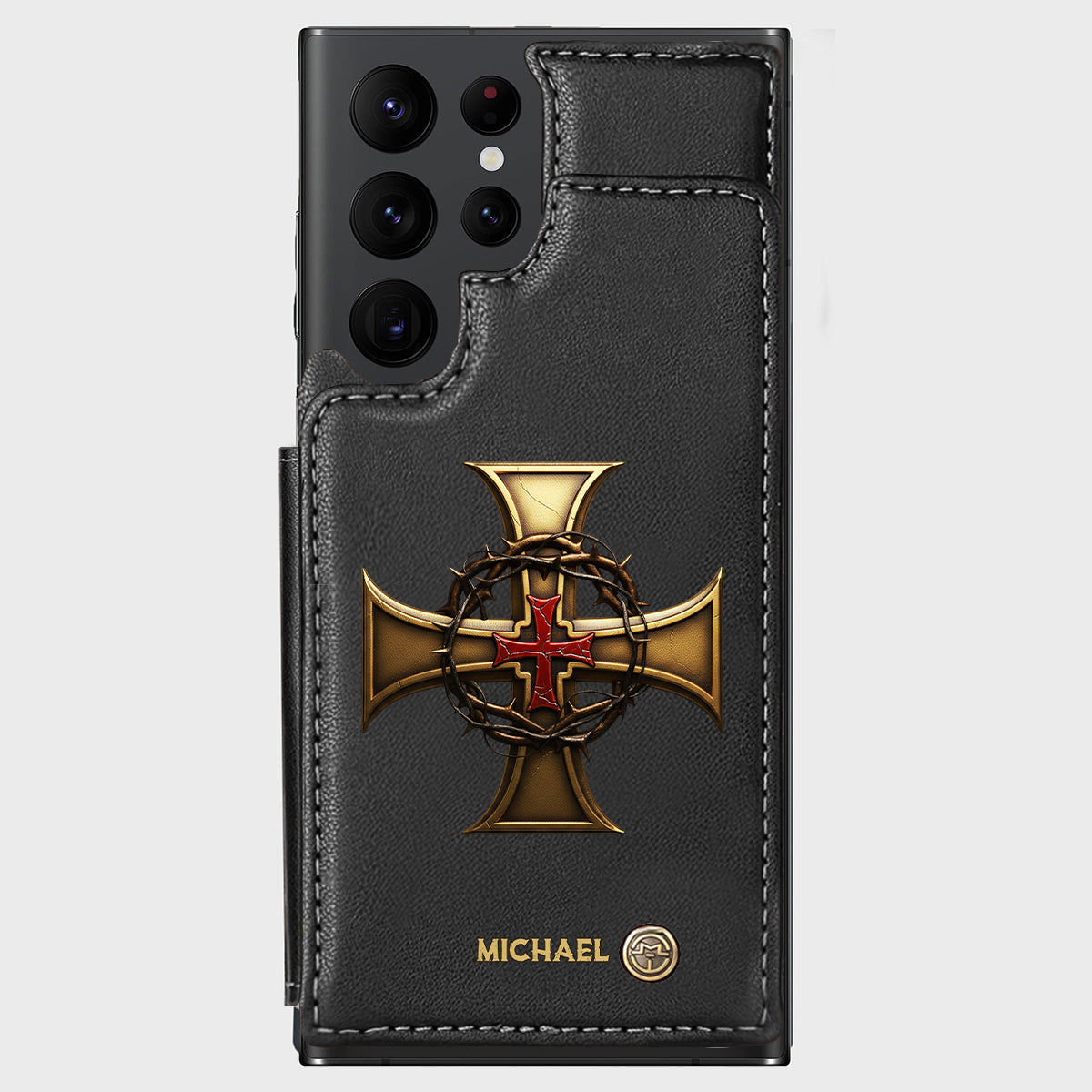 Christmas Golden Cross Crown of Thorns - Personalized Christian Wallet Phone Case