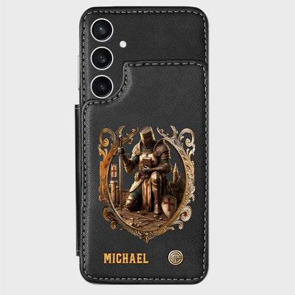 Kneeling Crusader Knight With Sword & Bible - Personalized Christian Wallet Phone Case