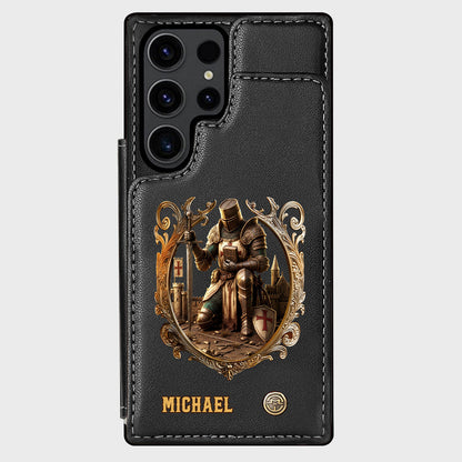 Kneeling Crusader Knight With Sword & Bible - Personalized Christian Wallet Phone Case