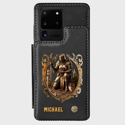 Kneeling Crusader Knight With Sword & Bible - Personalized Christian Wallet Phone Case