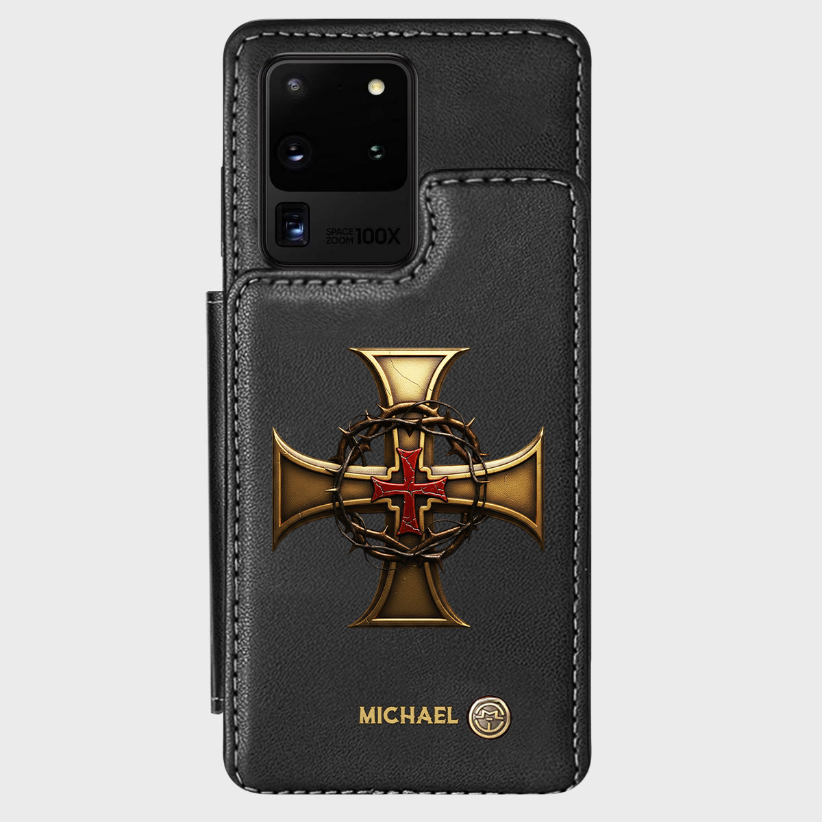 Christmas Golden Cross Crown of Thorns - Personalized Christian Wallet Phone Case